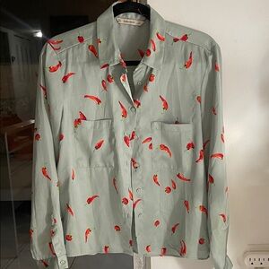 Zara Light Green Blouse with Red Pepper Design